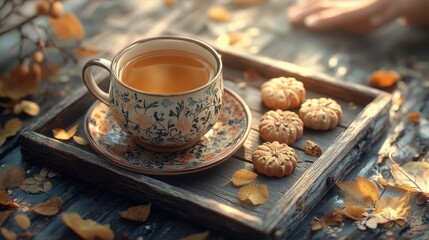 Fototapeta premium Cozy tea set with biscuits.