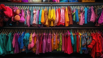 Colorful clothing display fashion boutique apparel showcase retail environment front view vibrant style inspirations