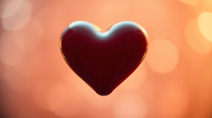 Heart-shaped object glowing with warm orange and bokeh lights background
