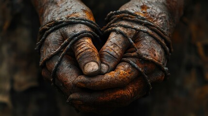 A close-up view of bound hands.