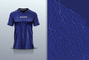 T-shirt mockup abstract texture grunge texture lightning thunderbolt sport jersey design for football, soccer, racing, esports, running, in blue navy color