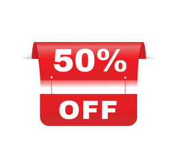 50 percent off - Banner label vector design announcement template. flat symbol.