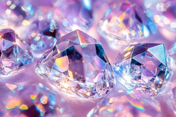 Close-up of sparkling gemstones reflecting light, showcasing vibrant colors and intricate facets