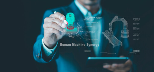Human Machine Synergy, combining human creativity with AI tech intelligence and analytical capabilities, enables innovations, reduces errors, increases speed and accuracy of work, reduces costs