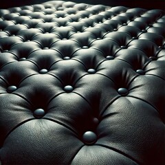 Fototapeta premium The image shows a close-up view of dark gray or black tufted upholstery.&nbsp; 
