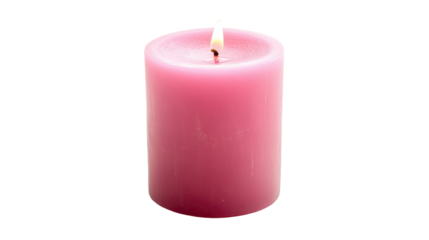 Pink candle burning with glowing flame with transparent PNG background
