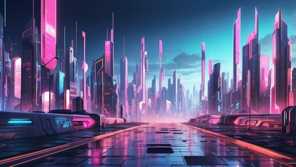 A vibrant, abstract representation of a cityscape made up of illuminated geometric blocks.