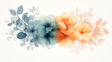 Obraz premium A delicate arrangement of translucent flowers and leaves in soft pastel hues, creating a serene and elegant floral design.