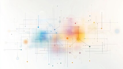 Obraz premium Abstract technological background featuring colorful lines and geometric shapes on a soft gradient backdrop