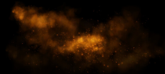 A dark golden nebula-like cloud with glowing particles and a smoky effect, evoking a mystical, celestial ambiance with warm, rich hues.