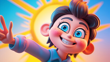 A Vibrant and Attention-Grabbing 3D Cartoon Character with Bold Colors and Dynamic Expression