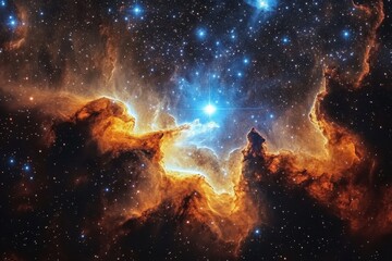Fototapeta premium Colorful nebula in deep space with vivid gas clouds and star formations in the universe