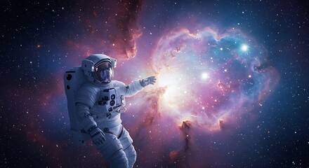 Fototapeta premium Astronaut floating in space with nebula and stars in the background. 