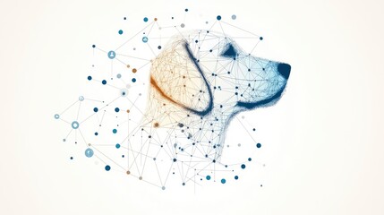 Obraz premium Abstract representation of a dog's head composed of interconnected nodes and lines, symbolizing creativity and technology
