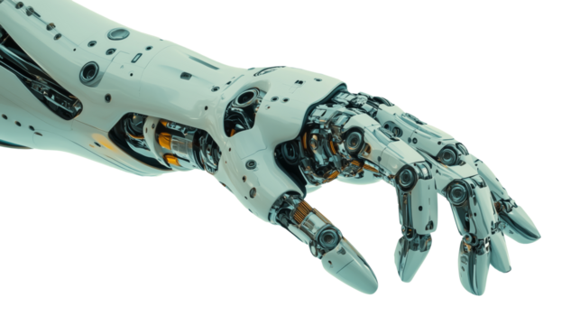White robot arm isolated on a transparent background - Powered by Adobe