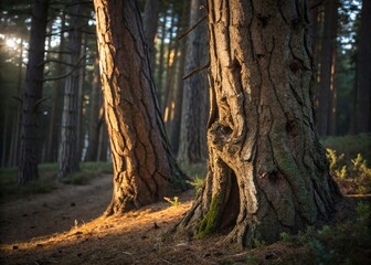 Obraz premium Twisted Pine Trees Forest Macro Photography - Nature Detail Stock Photo
