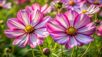 Obraz premium Two-toned Cosmos Flowers Blooming in a Western Pennsylvania Garden - Rule of Thirds Composition
