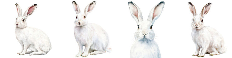 Obraz premium Adorable White Rabbit Sitting on Grass in Nature Scenery