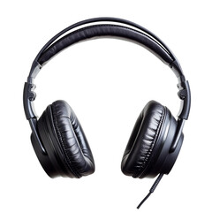 Pair of black headphones with a leather band