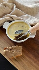 French liver pâté in a white plate/ Festive serving of liver pate