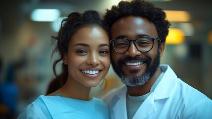 Obraz premium Smiling doctors, healthcare professionals, hospital.