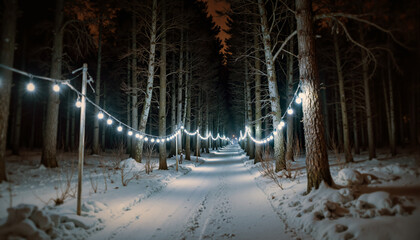 Sparkling Lights in a Lush Winter Forest