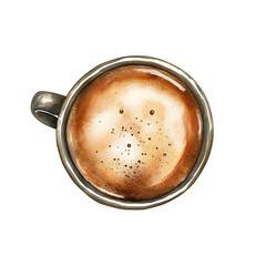  Flat Vector Watercolor Illustration of a Cup of Coffee with Creamy Frothy Top