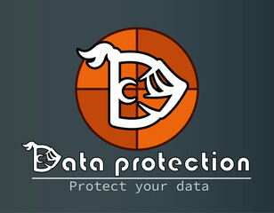 Data protection logo with the letter D in the form of a knight's helmet in profile against a round orange shield