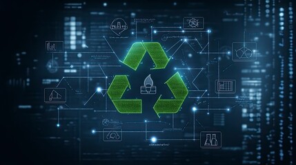 Innovative digital recycling symbol with interconnected data elements showcasing sustainability and eco-friendly technology advancements
