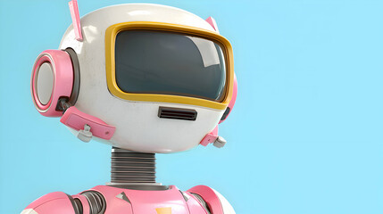 3D rendered Pastel Robots in Blue and Pink - light blue background 