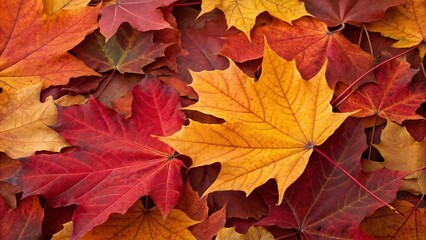 Fototapeta premium Vibrant Autumn Maple Leaves Overlapping Background - Perfect Fall Design Backdrop