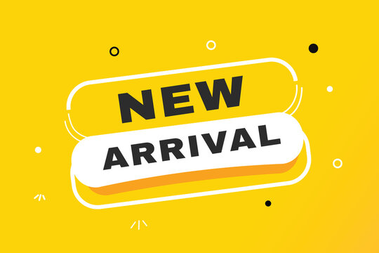 New arrival banner yellow colour template and label design. Vector element set.