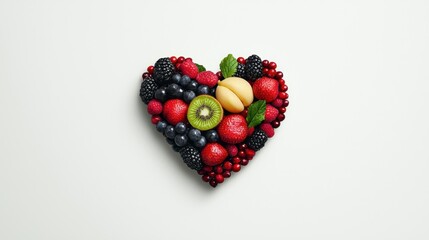Heart Shaped Arrangement of Fresh Berries and Fruits Healthy Eating Concept