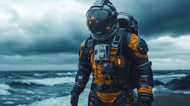 A determined engineer in a cyberpunk exosuit.