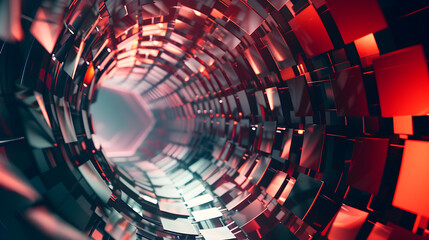 Obraz premium Abstract tunnel with reflective surfaces and vibrant colors creating a futuristic illusion.