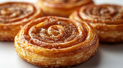 Fototapeta premium Golden palmier puff pastry cookies isolated on white for bakery advertising