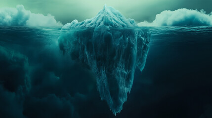 The concept of an iceberg depicts an iceberg floating in the ocean, submerged in water. It depicts the idea that not everything can be seen at first glance or from the outside
