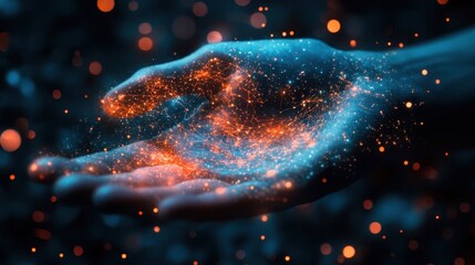 A glowing hand with energy flows.