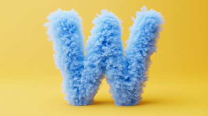 Fototapeta premium A pastel blue fluffy letters W on a yellow background