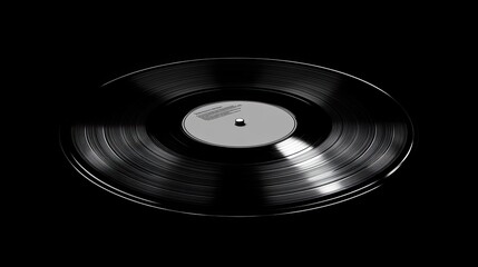 Obraz premium A sleek vinyl record with a gray label, showcasing retro music technology in a dark setting