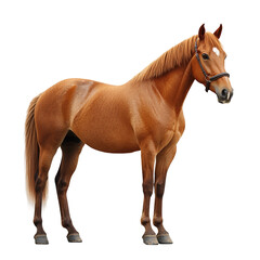 Fototapeta premium Brown horse stands in front of a white background