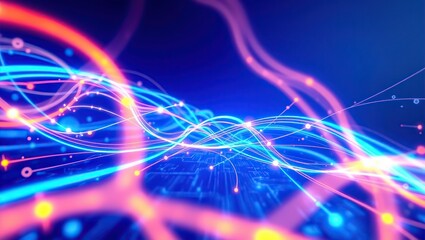 Vibrant, abstract representation of data streams and circuitry, with intricate patterns of light and color, symbolizing the dynamic intersection of technology and digital innovation.