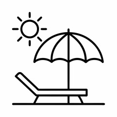 Sun and Lounge Chair Outline Illustration.