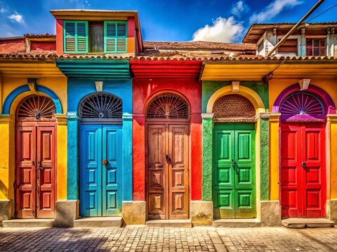Vibrant Jacmel, Haiti: Panoramic View of Colorful Doors and Colonial Architecture