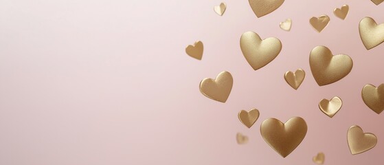 Elegant Gold Hearts Falling on Blush Pink Background - Romantic Valentine's Day Design