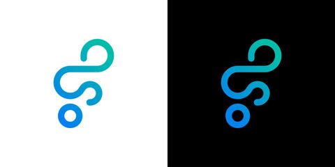 Vector Logo of initial letter F in wavy monoline style.