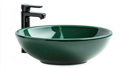 close up Stylish green bathroom fixture vessel sink isolated on white background.