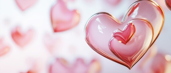 Romantic Pink Glass Hearts: Valentine's Day Abstract Background Image