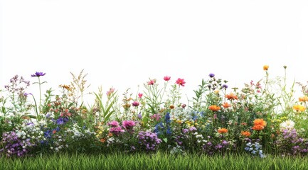 Vibrant Floral Field with Diverse Wildflowers and Green Grass