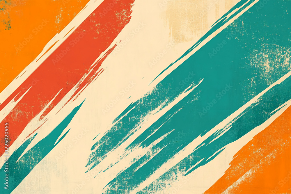 Poster abstract orange and teal brushstroke pattern with a grunge texture, showcasing a dynamic artistic st